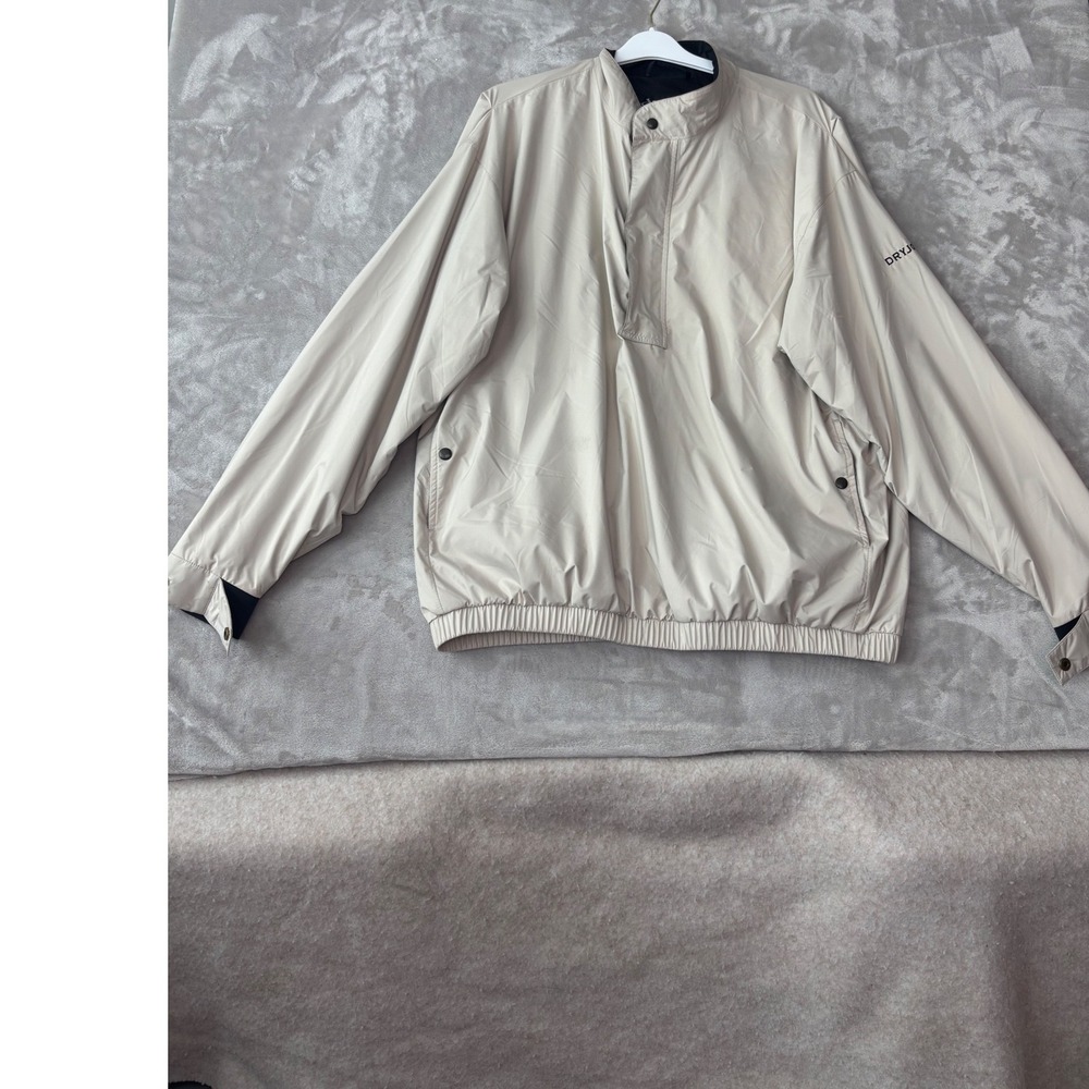 FootJoy DryJoys Mens Large Tan Beige Golf Windbreaker Pullover Jacket Mock Neck